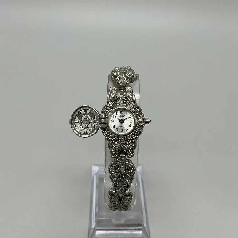 Monique G Marcasite Hidden Dial Womens Watch 19mm Silver Tone New Battery 8
